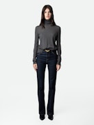 Bobby Cashmere Sweater - Women's bobby feather grey cashmere turtleneck sweater with long sleeves.