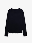 Cici Patch Jumper 100% Cashmere  - Women’s navy blue 100% cashmere jumper with star patch embroidered on the elbows.