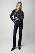 Cosmy Sequins Jumper - Women’s camouflage grey merino wool jumper with sequins.