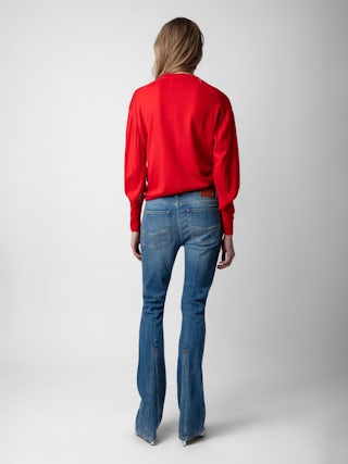 Pull Emmy 100% Laine Merinos - Pull en 100% laine mérinos rouge muni d'un col rond et de manches longues à découpe.