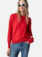 Emmy Jumper 100% Merino Wool - Red 100% merino wool round-neck jumper with long sleeves featuring a cut-out.