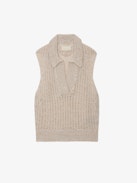 Jersey Lunny 100% Lana Merina - Jersey corto y calado sin mangas de 100% lana merina en color crudo con cuello en V abierto.