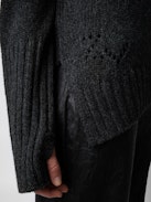 Alma We Heart Sweater - Merino wool women's grey sweater with heart embroidery, mock neckline, and customized details designed by Humberto Cruz.