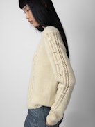 Morley Jumper 100% Merino Wool - Ecru 100% merino wool long-sleeved jumper openwork details, cable stitching and diamanté.