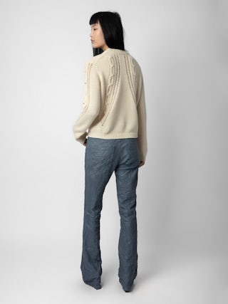 Morley Jumper 100% Merino Wool - Openwork jumper with long sleeves, cable knit and rhinestones.