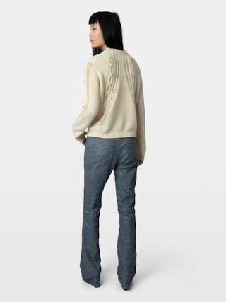 Jumper Morley 100% merino wool - Openwork jumper with long sleeves, cables and rhinestones.