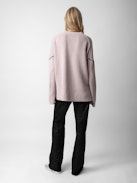 Malta Mon Amour Sweater - Wrap yourself in comfort with the women’s “Mon Amour” sweater, crafted from soft primrose pink merino wool. Featuring an intarsia jacquard “Mon Amour” slogan and delicate pointelle ZV signature, this sweater adds a touch of elegance to your wardrobe. Its thumbholes, ribbed trim, and classic round neckline offer both style and practicality. A cozy yet chic essential, this mon amour sweater is perfect for any occasion.