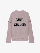 Malta Mon Amour Sweater - Wrap yourself in comfort with the women’s “Mon Amour” sweater, crafted from soft primrose pink merino wool. Featuring an intarsia jacquard “Mon Amour” slogan and delicate pointelle ZV signature, this sweater adds a touch of elegance to your wardrobe. Its thumbholes, ribbed trim, and classic round neckline offer both style and practicality. A cozy yet chic essential, this mon amour sweater is perfect for any occasion.