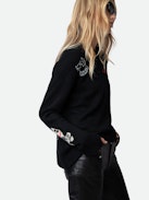 Markus Cashmere Sweater - Women's black cashmere motif sweater with customized details designed by Humberto Cruz.