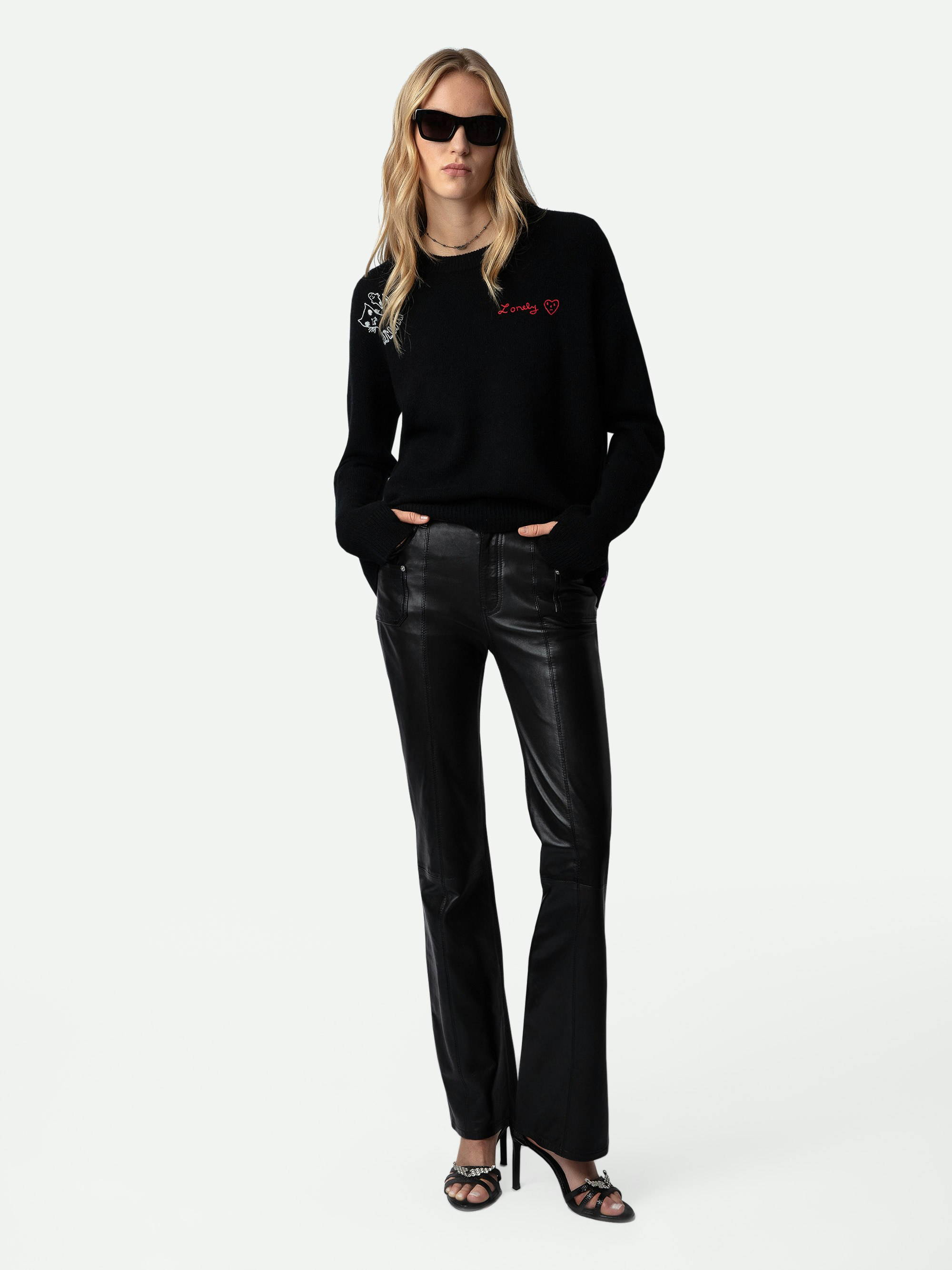 Markus Cashmere Sweater - Women's black cashmere sweater with customized details designed by Humberto Cruz.