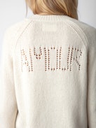 Valma Amour Sweater - Women's white pointelle sweater with "AMOUR" detail on the back in merino wool.