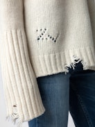 Valma Amour Sweater - Women's white pointelle sweater with "AMOUR" detail on the back in merino wool.