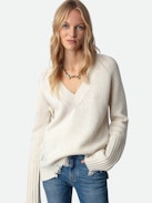 Valma Amour Sweater - Women's white pointelle sweater with "AMOUR" detail on the back in merino wool.
