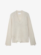 Valma Amour Sweater - Women's white pointelle sweater with "AMOUR" detail on the back in merino wool.