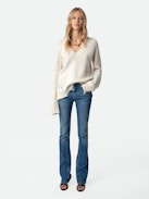Valma Amour Sweater - Women's white pointelle sweater with "AMOUR" detail on the back in merino wool.