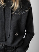 Marky Cashmere Sweater - Khaki grey cashmere hooded jumper with long sleeves and customized details designed by Humberto Cruz.