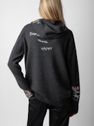Marky Cashmere Sweater - Khaki grey cashmere hooded jumper with long sleeves and customized details designed by Humberto Cruz.