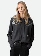 Marky Cashmere Sweater - Khaki grey cashmere hooded jumper with long sleeves and customized details designed by Humberto Cruz.