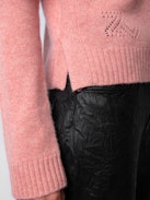 Lili Cashmere Sweater - Women’s pink cashmere sweater with "Je T'aime" slogan on front.