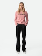 Lili Cashmere Sweater - Women’s pink cashmere sweater with "Je T'aime" slogan on front.