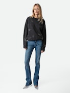 Pravis Cashmere Diamanté Sweater - Khaki grey embellished cashmere sweater with long sleeves, diamanté, and customized details designed by Humberto Cruz.