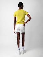 Sorly Wings Sweater - Yellow linen and cotton short-sleeved sweater with wings.