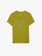 Sorly Wings Sweater - Yellow linen and cotton short-sleeved sweater with wings.