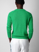 Pull Regliss Wings - Pull court en lin vert boutonné et ailes en jacquard intarsia.