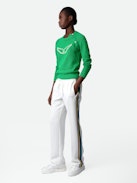 Pull Regliss Wings - Pull court en lin vert boutonné et ailes en jacquard intarsia.