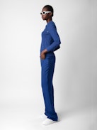 Jersey Regliss Alas - Jersey corto azul de lino con botones y alas en jacquard de intarsia.
