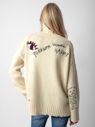 Bleeza Jumper 100% Merino Wool - Ecru distressed-effect 100% merino wool jumper with mock neck and customised detailed designed by Humberto Cruz.