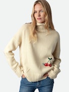 Bleeza Jumper 100% Merino Wool - Ecru distressed-effect 100% merino wool jumper with mock neck and customised detailed designed by Humberto Cruz.