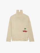 Bleeza Jumper 100% Merino Wool - Ecru distressed-effect 100% merino wool jumper with mock neck and customised detailed designed by Humberto Cruz.