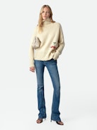 Bleeza Jumper 100% Merino Wool - Ecru distressed-effect 100% merino wool jumper with mock neck and customised detailed designed by Humberto Cruz.