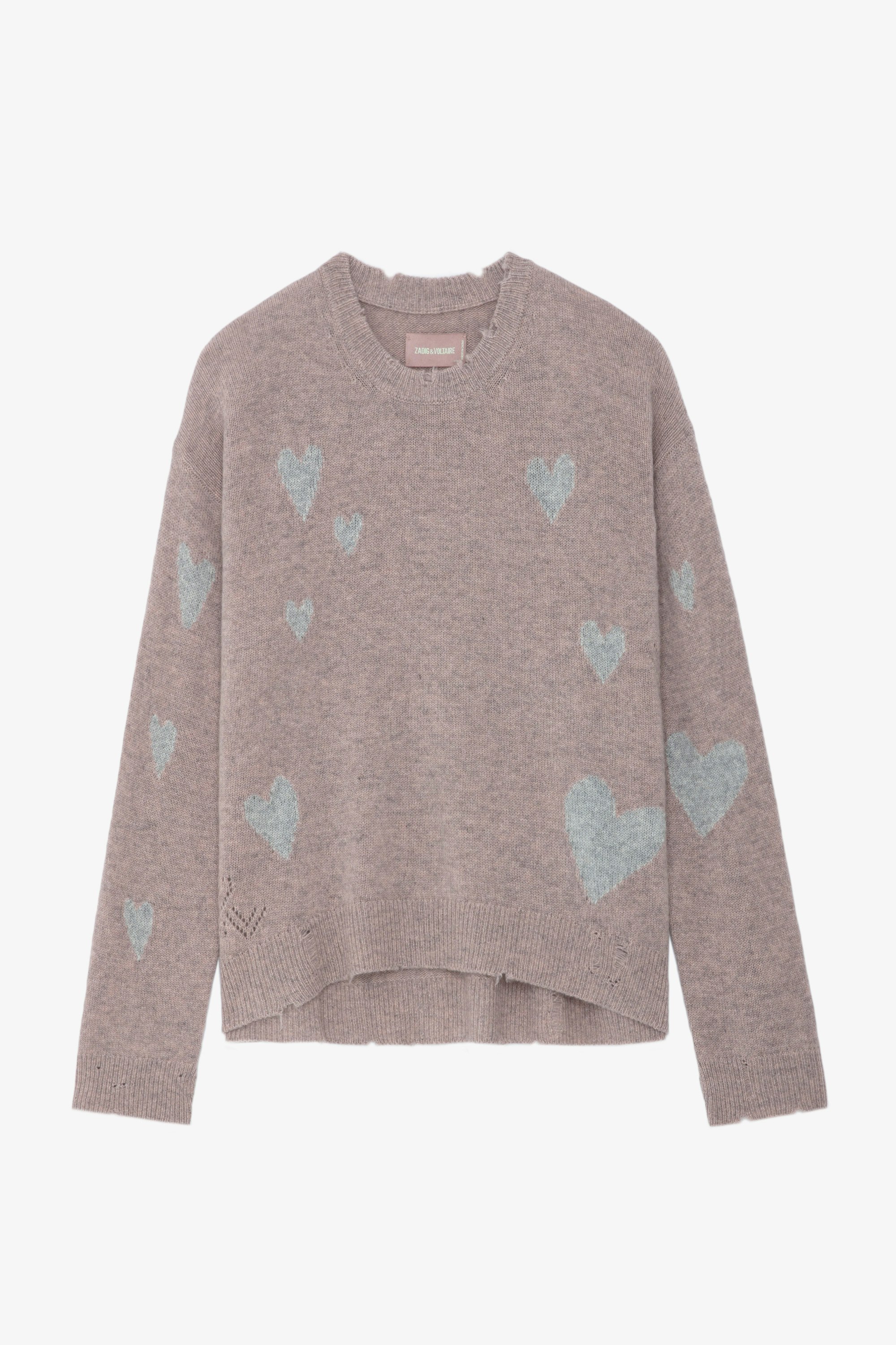 Markus Heart Cashmere Sweater - Women's light pink sweater with heart-shaped motifs.