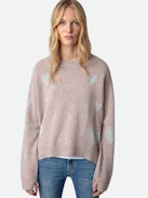 Markus Heart Cashmere Sweater - Women's light pink sweater with heart-shaped motifs.