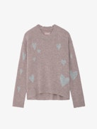 Markus Heart Cashmere Sweater - Women's light pink sweater with heart-shaped motifs.