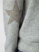Cici Patch Cashmere Sweater - Women’s grey cashmere sweater with star patch embroidered on elbows.