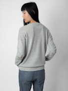 Cici Patch Cashmere Sweater - Women’s grey cashmere sweater with star patch embroidered on elbows.