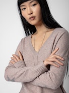Pullover Vivi 100% Kaschmir - Langärmeliger 100% Kaschmirpullover in Rosa mit sternförmigen Ellenbogenpatches.