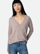 Pullover Vivi 100% Kaschmir - Langärmeliger 100% Kaschmirpullover in Rosa mit sternförmigen Ellenbogenpatches.