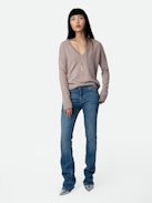 Pullover Vivi 100% Kaschmir - Langärmeliger 100% Kaschmirpullover in Rosa mit sternförmigen Ellenbogenpatches.