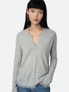 Riviera Cashmere Sweater - Women's grey cashmere sweater with diamanté.