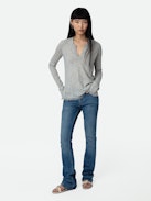 Riviera Cashmere Sweater - Women's grey cashmere sweater with diamanté.