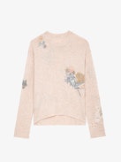 Markus Cashmere Sweater - Long-sleeved, loose-fitting sweater in pale pink cashmere with floral motifs and embroidery and the message "L'amour & All The Feelings".