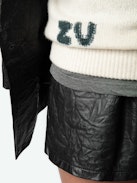 Moony Cashmere Sweater - Ecru cashmere hooded sweater with intarsia motifs and metallic heart embroidery, "Hello Stop Breaking Hearts" message and ZV signature.