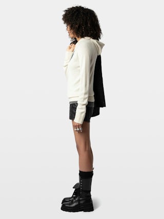 Moony Jumper 100% Cashmere - Hooded jumper with intarsia motifs and metallic embroideries heart and ZV signature.