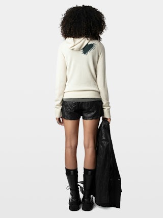 Moony Jumper 100% Cashmere - Hooded jumper with intarsia motifs and metallic embroideries heart and ZV signature.