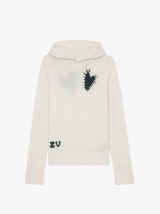 Moony Jumper 100% Cashmere - Hooded jumper with intarsia motifs and metallic embroideries heart and ZV signature.