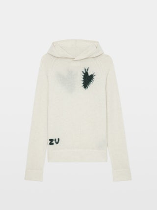 Moony Jumper 100% Cashmere - Hooded jumper with intarsia motifs and metallic embroideries heart and ZV signature.